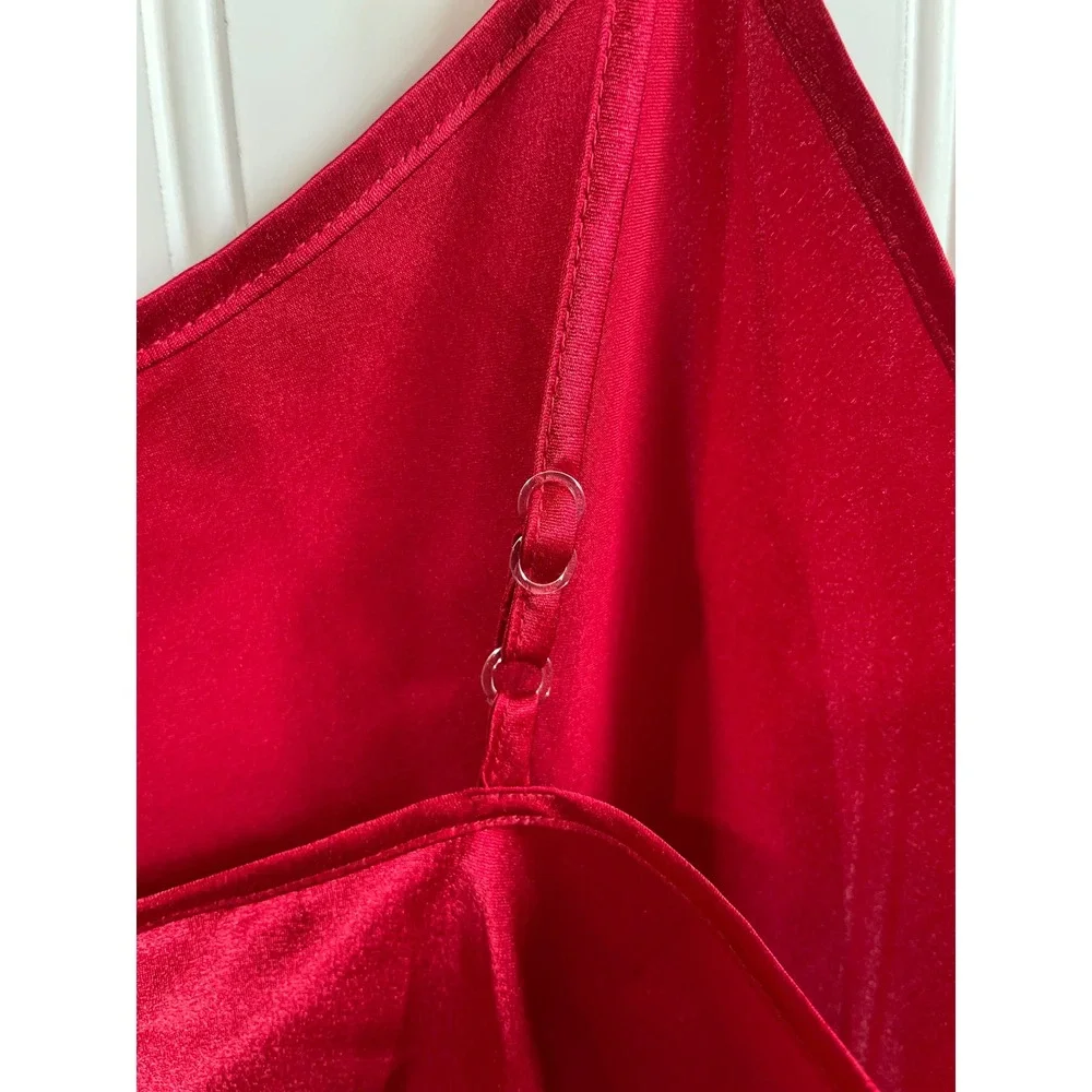 Victorias Secret Vintage 90s‎ Red Satin Chemise Ruffle Nightie Small 08-98